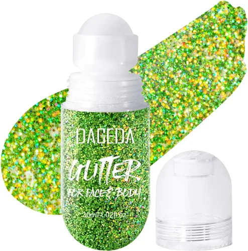 Vista 13 de DAGEDA Gel de purpurina corporal, purpurina facial enrollable para maquillaje de sirena, accesorios para festivales, rave, gel holográfico