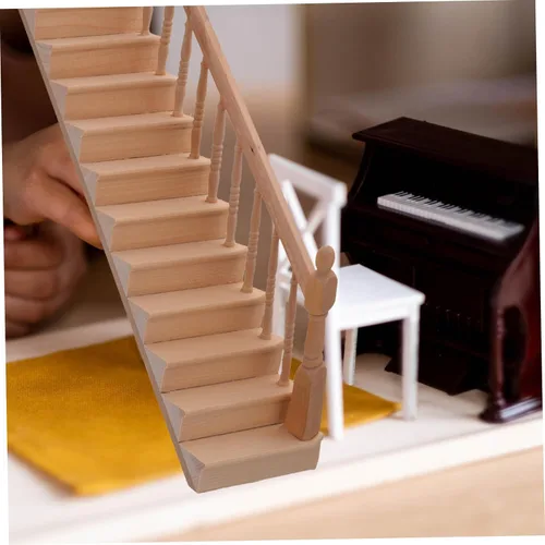 Vista 9 de Escala 1:12 Pasamanos miniatura de escalera para casa de muñecas Accesorio de decoración interior de madera