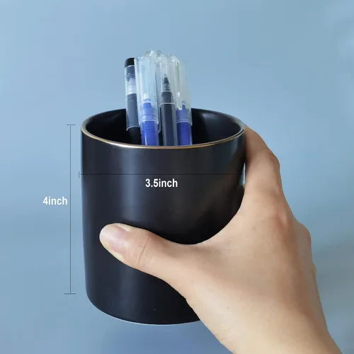Vista 5 de HANKOR Portalápices de cerámica para escritorio - Lindo organizador de taza para bolígrafos y brochas de maquillaje con ribete dorado estético