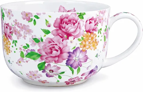 Vista 8 de Tazones de sopa de 25 onzas de porcelana con mangos, taza grande de sopa para café, cereal, avena, café con leche, sopa floral, taza de sopa