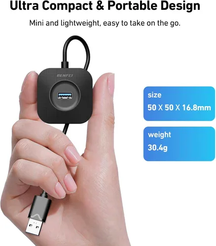 Vista 6 de BENFEI Hub USB 3.0, 4 puertos USB A Splitter Ultra compacto para mouse, teclado, unidad flash, disco U, impresora compatible con laptop, PC