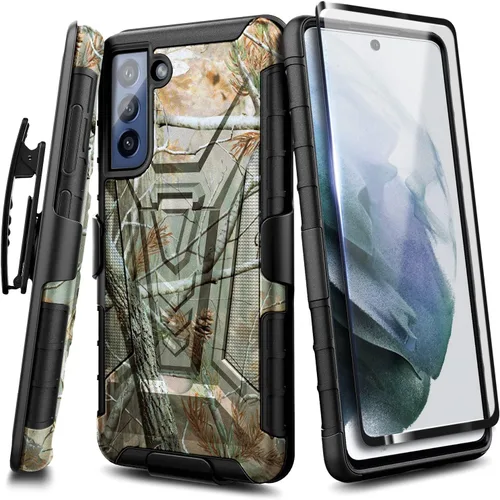 Vista 7 de NZND Funda para Samsung Galaxy S21 FE 5G con protector de pantalla de vidrio templado (cobertura máxima), funda de clip para cinturón con soporte