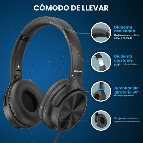 Vista 3 de Cowyawn Auriculares USB C con cable, auriculares USB C con cable con micrófono, control de volumen, sonido estéreo HD, auriculares USB tipo C Negro