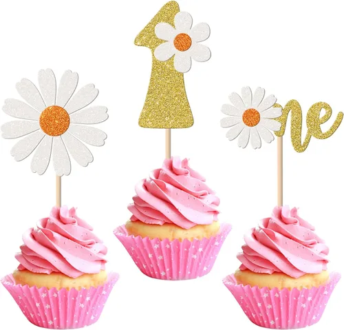 Vista 13 de 1 paquete de decoración de pastel de feliz cumpleaños con purpurina de girasol para pasteles, baby shower, niños, cumpleaños, verano, baby shower