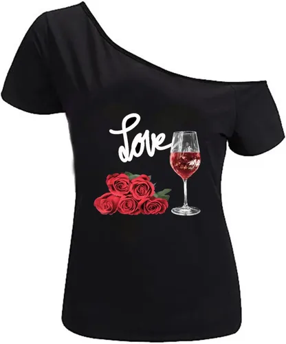 Vista 26 de MAGICMK - Camiseta casual para mujer, con estampado de labios y hombro descubierto, talla extragrande