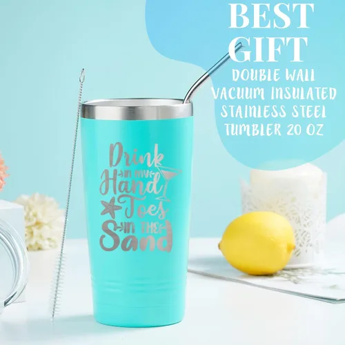 Vista 2 de Onebttl Regalos de playa para mujeres u hombres, vaso de viaje de acero inoxidable aislado al vacío de 20 onzas con tapa, regalos temáticos