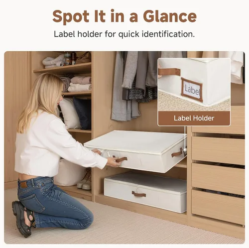 Vista 3 de StorageWorks Almacenamiento debajo de la cama con tapa, paquete de 2 contenedores de almacenamiento debajo de la cama para ropa, ropa de cama y Beige