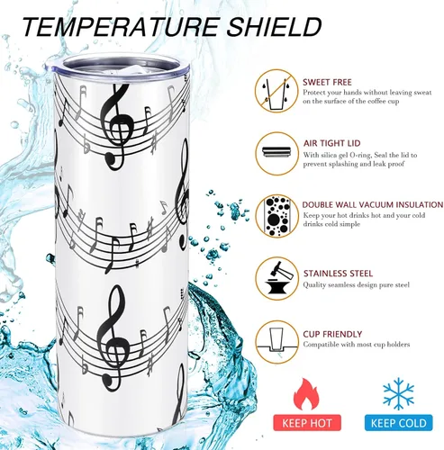 Vista 5 de Mimorou Vaso de notas musicales de 20 onzas con tapa, popote y cepillo, regalo de agradecimiento para profesores, regalo de graduación 2026, taza