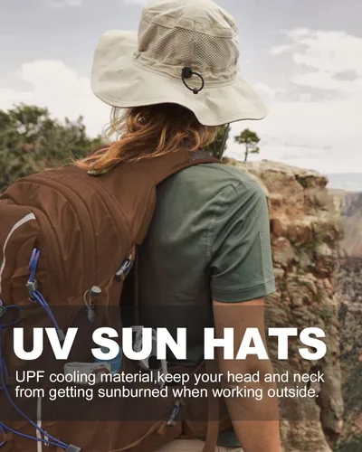 Vista 6 de Zylioo Sombrero de sol de pesca UV de gran tamaño, transpirable, de secado rápido, sombreros de verano ajustables con correa