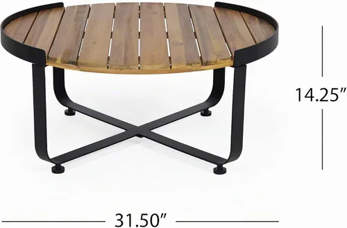Vista 3 de Christopher Knight Home Tracy - Mesa de centro industrial moderna de madera de acacia para exteriores, acabado de teca, color negro