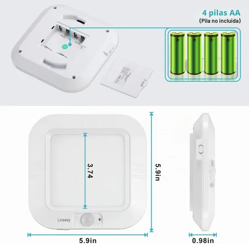 Vista 5 de LINEWAY Luz de techo con sensor de movimiento - Luz LED activada por movimiento para interiores, 6000K, 180LM, funciona con batería para armario