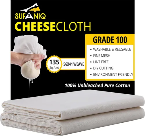 Vista 8 de Sufaniq Paños de Queso, Grado 90 (9 Pies Cuadrados) Estopilla Reutilizable de Algodón 100% Puro, Tela Ultrafina Sin Blanquear, Estopilla para Colar