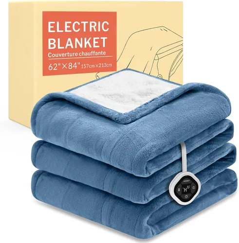 Vista 46 de HOMLYNS LuxeHeat - Manta térmica eléctrica tamaño King, manta térmica de franela suave Sherpa con 10 ajustes de calor, temporizador de 1 a 10 horas