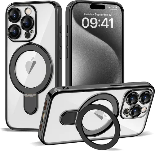 Vista 23 de Funda compatible con iPhone 12 con soporte de anillo magnético invisible [compatible con Mag-Safe] [Protector completo de lente de cámara] Funda
