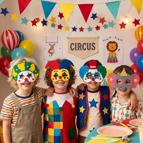 Vista 5 de BeYumi Máscaras de fieltro de payaso de circo, 12 piezas, disfraz de fiesta