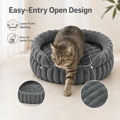 Vista 4 de Camas para gatos de interior, cama redonda lavable para gatitos Gris