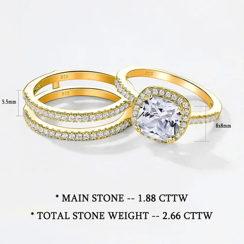Vista 2 de Juego de anillos de compromiso de boda de 2.66 quilates para mujer, de plata de ley 925, con forma de halo de circonita, anillos de boda para ella