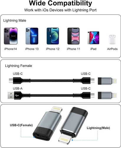 Vista 7 de Adaptador USB C a Lightning, paquete de 4, convertidor USB-C hembra a Lightning macho Type C to Lightning Adapter for iPhone 14 13 12 11 Pro Max