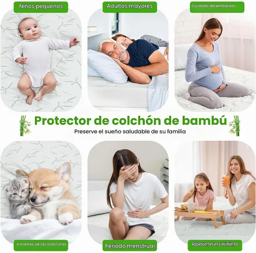 Vista 5 de Hannah Linen Protector de colchón de bambú, 100% impermeable, funda de colchón individual – Funda de colchón de bolsillo profundo ajustable de hasta