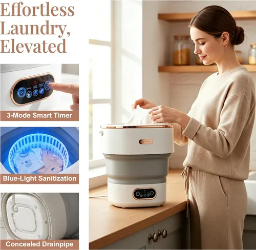 Vista 4 de Portable Washing Machine 20L, Foldable Mini Washer & Spin Dryer combo with 3 Modes, small laundry machine for RV, Camping, Dorm, Apartment, Travel