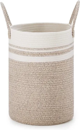 Vista 8 de VIPOSCO Cesta de lavandería tejida pequeña de 30L, color marrón y blanco