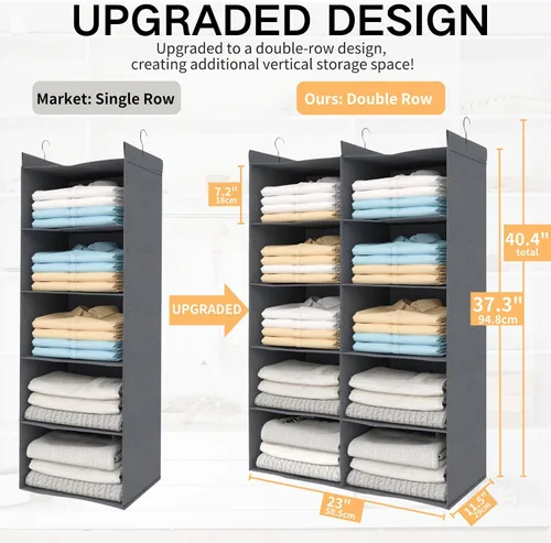 Vista 2 de ALLTIDYUP Organizador de Armario Colgante de 5 Estantes – Organizador de Ropa Plegable de Doble Fila con 3 Ganchos, Organizador de Armario