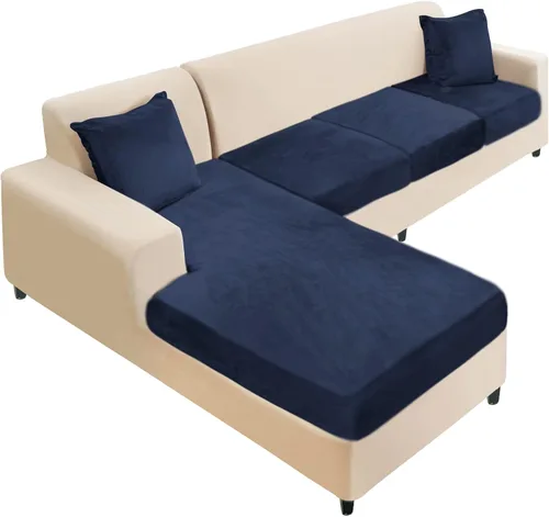 Vista 42 de NAISI Fundas de cojín de sofá de terciopelo elásticas de 1 pieza, fundas de asiento de sofá o respaldo, fundas suaves individuales para sofá Beige