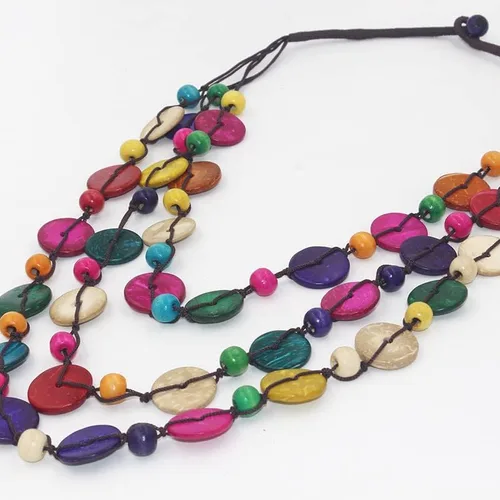 Vista 3 de COLORFUL BLING Ethnic African Wood Bead Statement Pendant Collar Layered Long Strand Chunky Coconut Shell Geometric Choker Bib Necklace Bohemian
