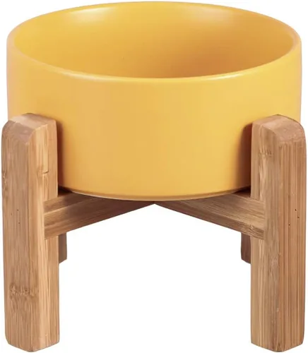 Vista 12 de Cuenco elevado de cerámica para gatos - Cuenco de comida para gatos con soporte de bambú - Plato elevado de comida para perros para cachorros - Verde