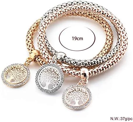 Vista 2 de Long Way 3 pulseras de abalorios chapados en oro rosa y plata para mujer pulsera elástica multicapa de cristal