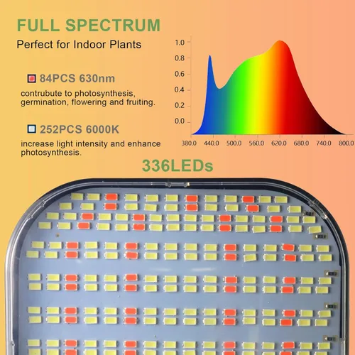Vista 5 de Luz de cultivo superbrillante de 100 W, 336 LED, 6000 K, lámpara blanca de espectro completo para plantas de interior de oficina en casa, altura