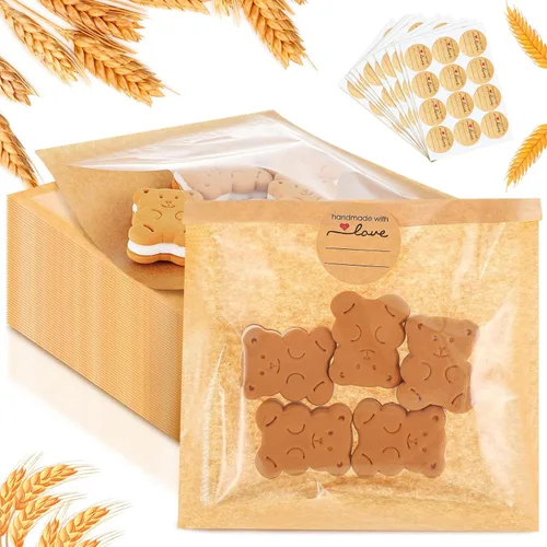 Vista 18 de Outus 100 bolsas de empaque para galletas con sello, bolsas de panadería de 3 x 3 pulgadas con ventana, papel resistente a la grasa termosellable