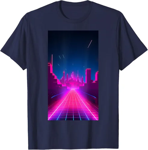 Vista 24 de Camiseta Retrowave Street 80s Vaporwave Synthwave, Negro -, Pequeña