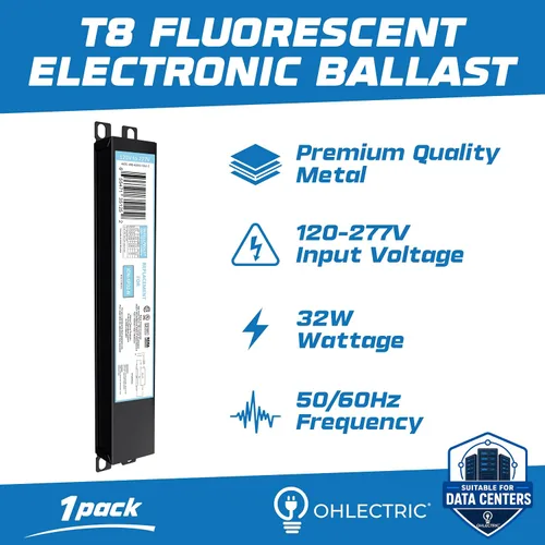 Vista 2 de OHLECTRIC Repuesto para ICN1P32-SC 1 Lámpara – Balastro Fluorescente T8, Reemplazo de Balastro Electrónico 120-277 Voltios, Arranque Instantáneo
