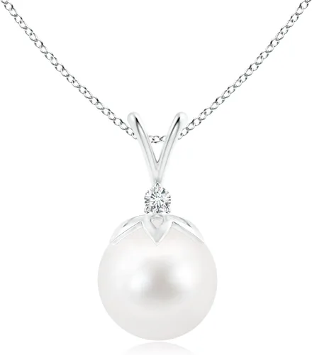 Vista 12 de Angara Freshwater Pearl V-Bale Pendant with Diamond in Sterling Silver Plata esterlina