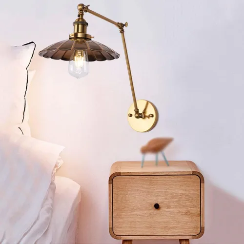 Vista 2 de Lámpara de pared ajustable con brazo oscilante, aplique de pared industrial retro, accesorios de iluminación de interior para mesita de noche