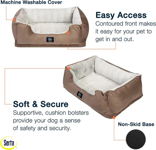 Vista 3 de Cama ortopédica para mascotas Serta Cuddler para perros – Marrón chocolate (grande)