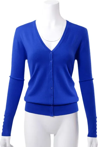 Vista 2 de Allsense Suéter de manga larga para mujer, ligero, con botones, suave, de punto sólido con cuello en V