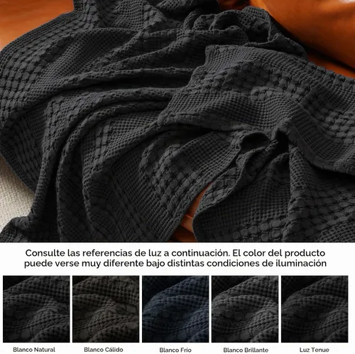 Vista 6 de PHF Lightweight 100% Cotton Waffle Blanket for Bed, Queen, Black 14 negro