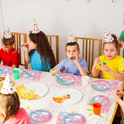 Vista 6 de 96 piezas de decoraciones de cumpleaños de On Cloud 9 para niñas, suministros de platos y servilletas de fiesta On Cloud 9, juego de vajilla