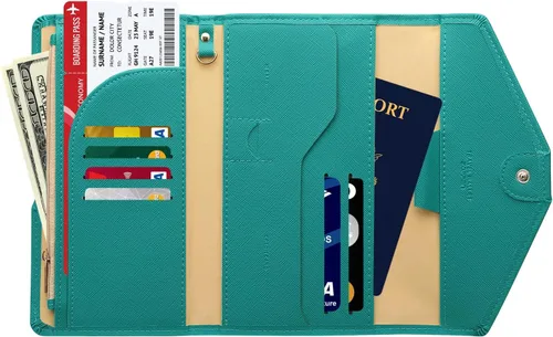 Vista 95 de Zoppen - Billetera de viaje con bloqueo RFID multiusos (Ver.4) Portatarjetas de pasaporte y vacunas, organizador de documentos de tres pliegues