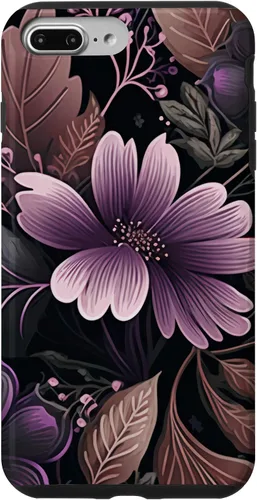 Vista 9 de Funda para iPhone 15 Moody Floral con Flores Moradas y Hojas Decorativas