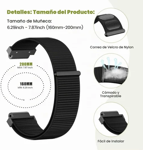 Vista 4 de NotoCity Para Forerunner 735XT Banda Nylon Forerunner 235 Smartwatch Band Forerunner 630/620/220/230 Correa Approach S6 Watchband (negro)