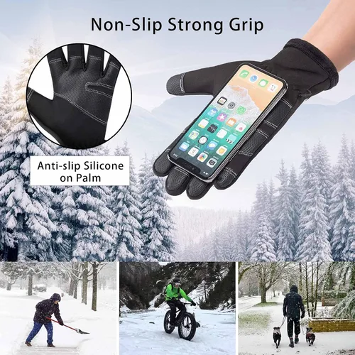 Vista 4 de weiatas Guantes de invierno para hombres y mujeres, impermeables, cálidos guantes de nieve para pantalla táctil, para ciclismo, senderismo, correr