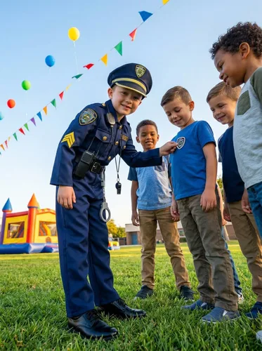 Vista 3 de Disfraz de policía para niños, uniforme de policía, disfraz de Halloween