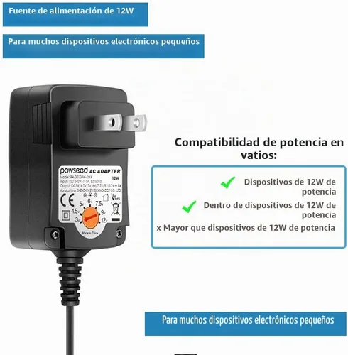 Vista 5 de Powseed - Adaptador universal de CA de 12 W, 3 V, 4,5 V, 5 V, 6 V, 7,5 V, 9 V, 12 V, 1 A, cargador de CC