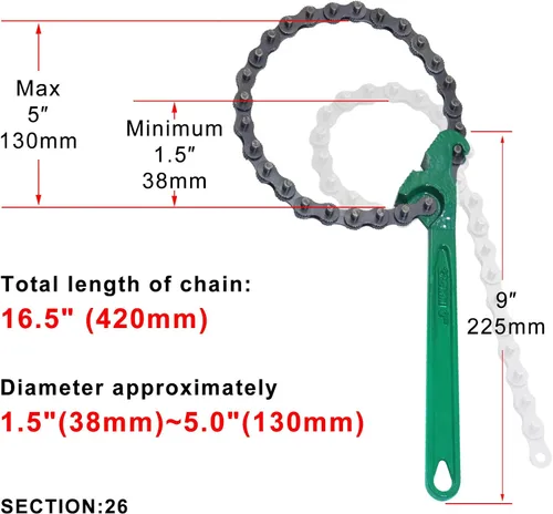 Vista 2 de Llave de cadena de trinquete resistente de 9 pulgadas, herramienta reversible de filtro de aceite, herramientas de accesorios de tubería, ajuste