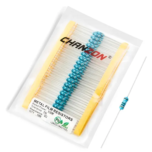 Vista 10 de Chanzon 100pcs 1/2W (0.5W) 1 Ω ohmios Resistencia fija de película metálica 0.01 ±1% Tolerancia 1R MF Orificio pasante Resistencias limitadoras