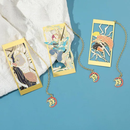 Vista 6 de Demon Metal - Marcapáginas de anime Kawaii Kamado Tanjirou, Agatsuma Zenitsu, Hashibira Inosuke, suministros escolares, regalos para hombres