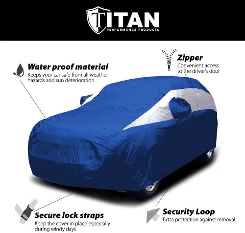 Vista 5 de Funda para auto SUV de tamaño mediano de Titan, de poliéster 210T de color brillante, 188-206". Impermeable, con protección UV, resistente a